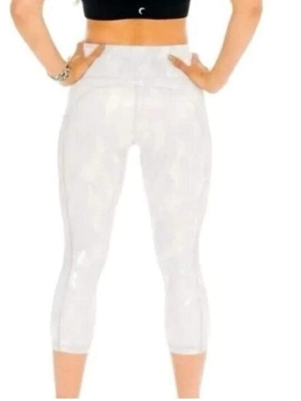 ZYIA White Silver Shimmer Camo Performance Leggings Women Medium M 8 - 10